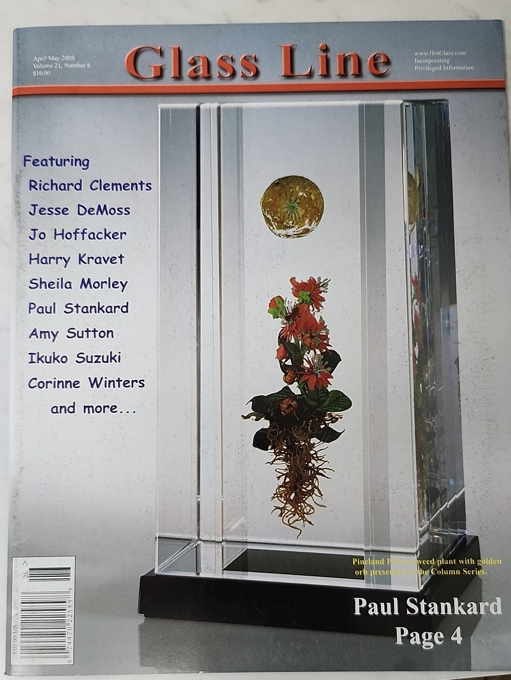 Glass Line Magazine Cover Featuring Blue and Red Glass Art
